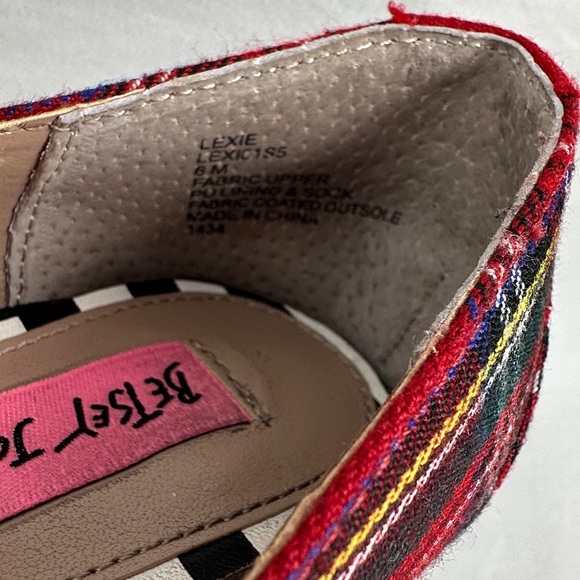 Betsey Johnson Red Tartan Plaid Lexie Kitten Heels Rhinestone Bows Shoes Sz 6m - Picture 4 of 13